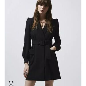 The Kooples Black Button Down Fitted Mini Trench dress With Belt Sz 0 NWT